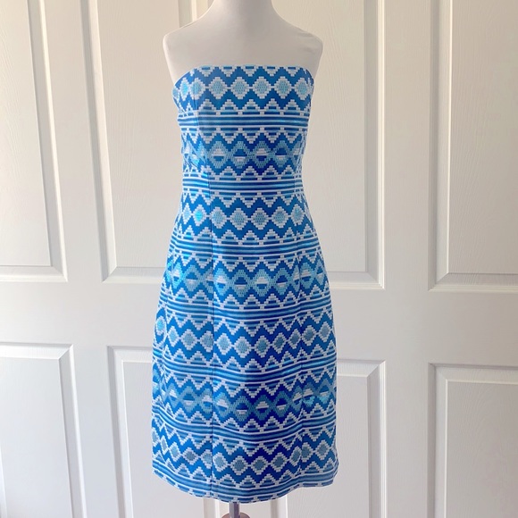 Badgley Mischka Strapless Metallic Blue Dress 2 - Picture 3 of 14